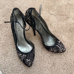 Guess Black and Cream Lace Heels